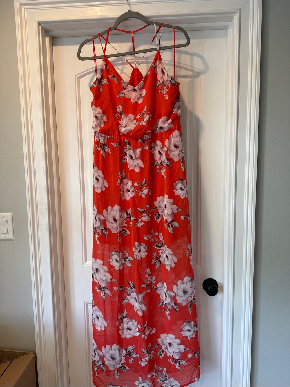 Sienna Sky Red Floral Maxi Dress with Spaghetti Straps